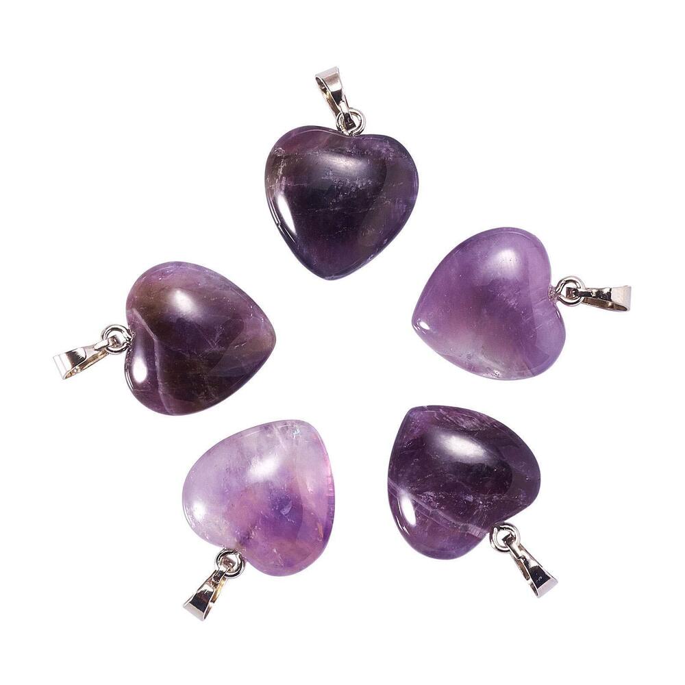 6573 10 Pcs Genuine Amethyst Semi-Precious Gemstone Quartz Stone Heart